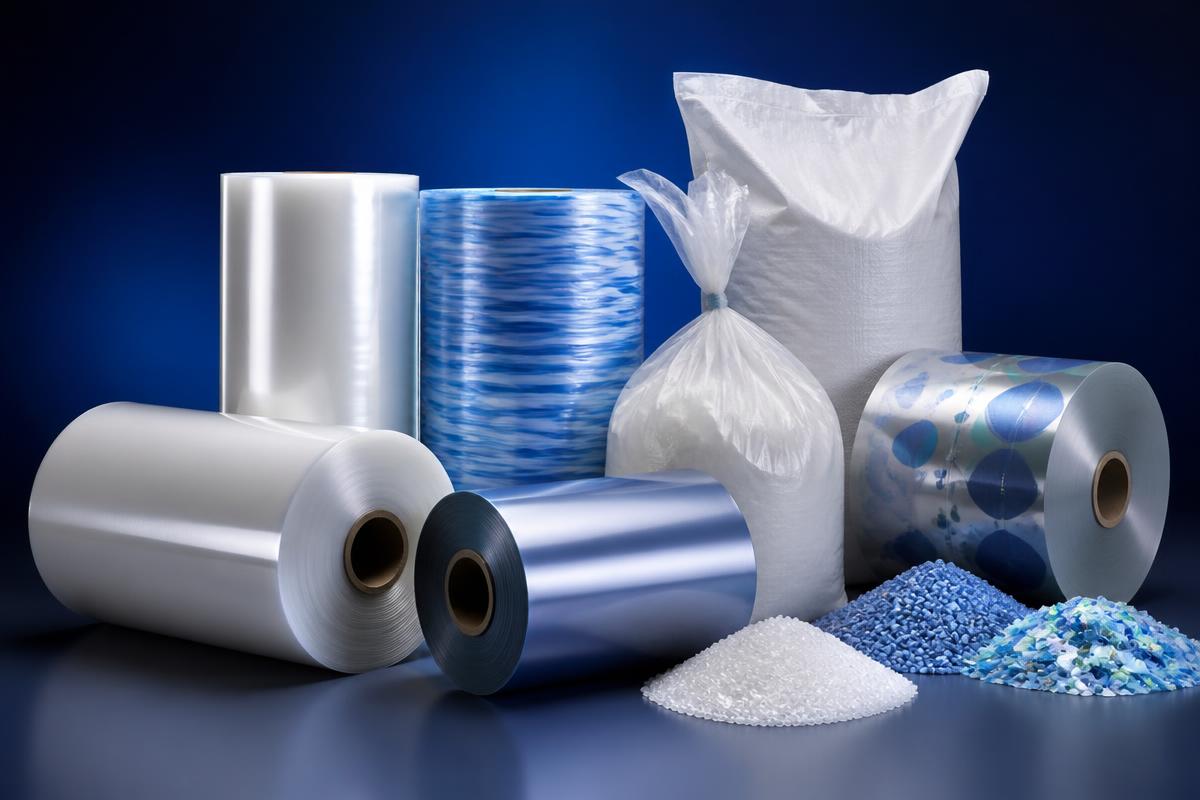 Bobinas de plástico flexível, sacarias e materiais reciclados